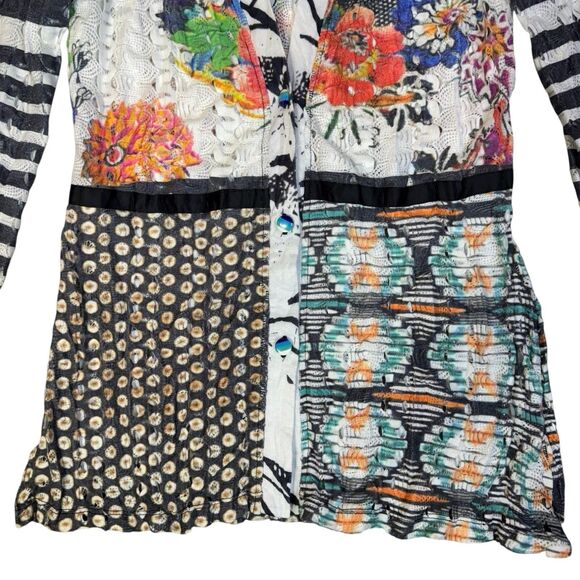 Alberto Makali Button Up Top M Patchwork Art To Wear Mixed Media Floral Boho Y2K - Picture 4 of 12
